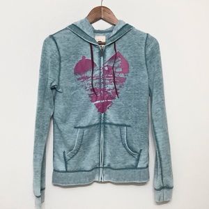 ROXY Faded Blue/Green Long Sleeve Zipper Front Hoodie Size S